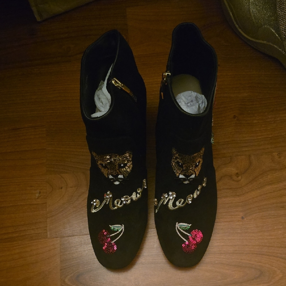 Kate Spade Black Embroidered Ankle Booties